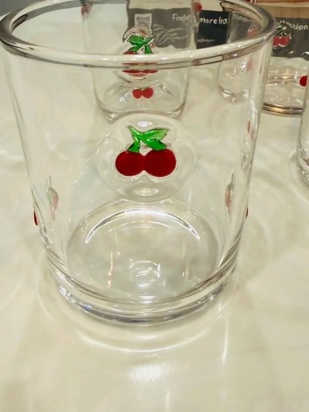 Cherry Accent Clear Drinking Glasses - Set of 4